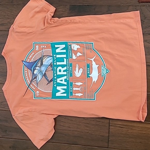 Columbia Peach Short Sleeve Tee with Marlin Fishing Graphic size Medium - Picture 2 of 7